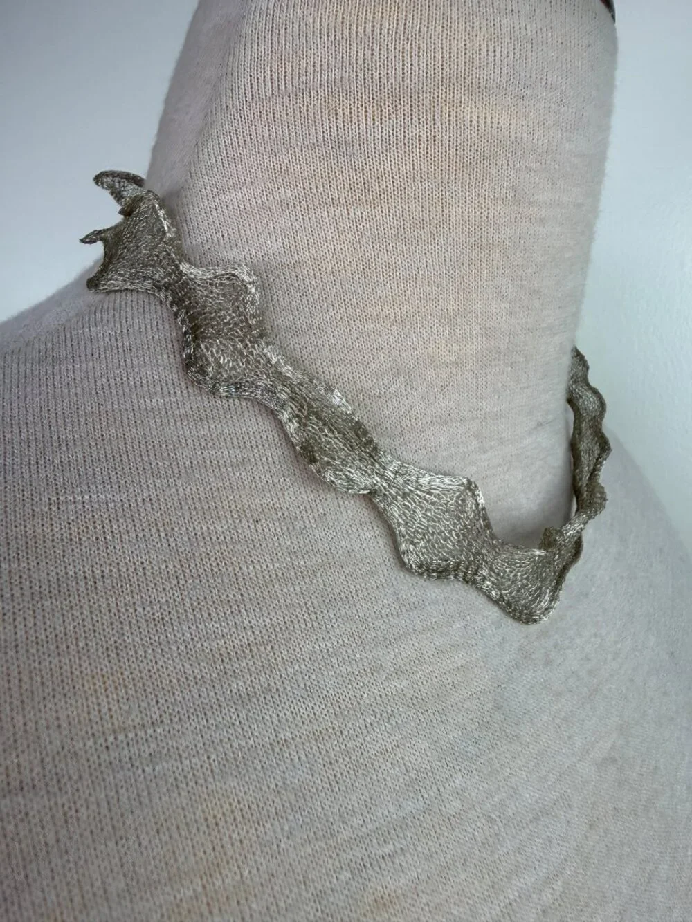 Sterling Silver Woven Mesh Wire Necklace